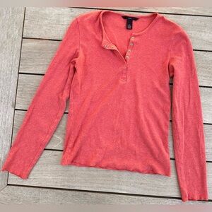 LADIES Gap Stretch Vintage Coral Thermal Snap V-Neck Long Sleeve Shirt - XS